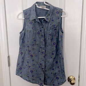 Floral Denim Button Down Tank